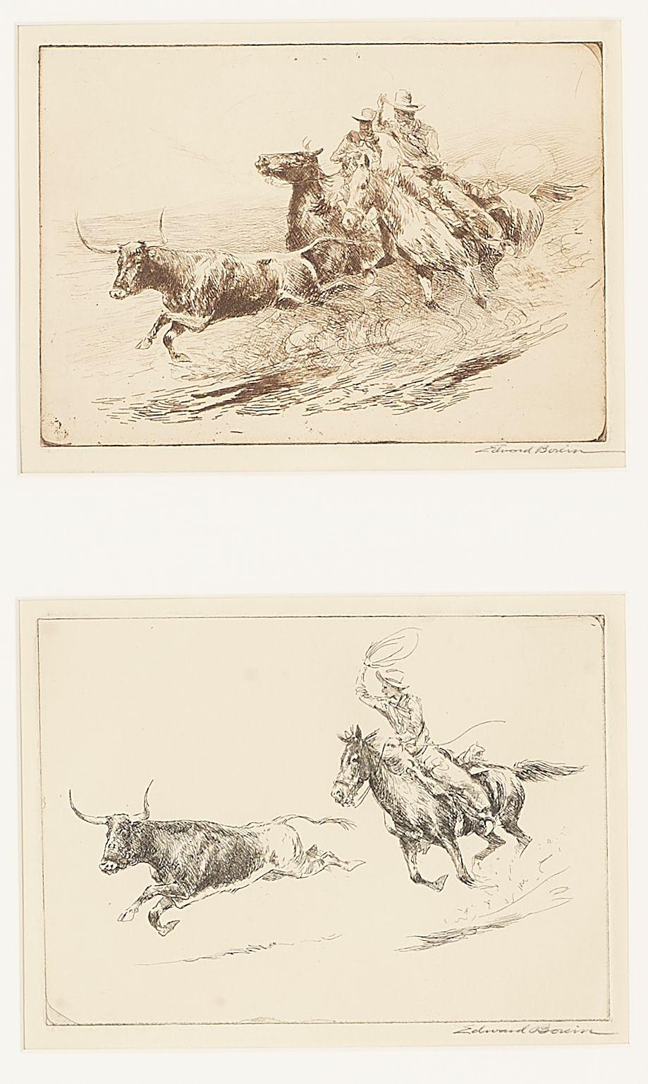 Edward Borein - Closing In (Chasing a Longhorn No. 2); Chasing a Longhorn; A Street in Taos 3