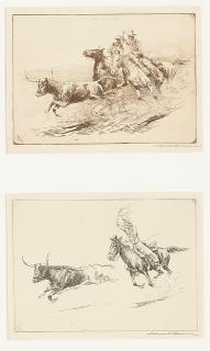 Edward Borein - Closing In (Chasing a Longhorn No. 2); Chasing a Longhorn; A Street in Taos 3