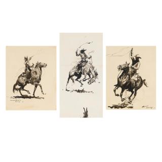Edward Borein - Cowboy with Lasso; Cowboy Firing Gun; Bucking Bronc (a group of three)