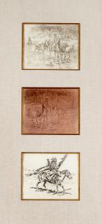 Edward Borein - Fording Stream and His War Cry: A Double-Sided Copper Etching Plate and Two Etchings