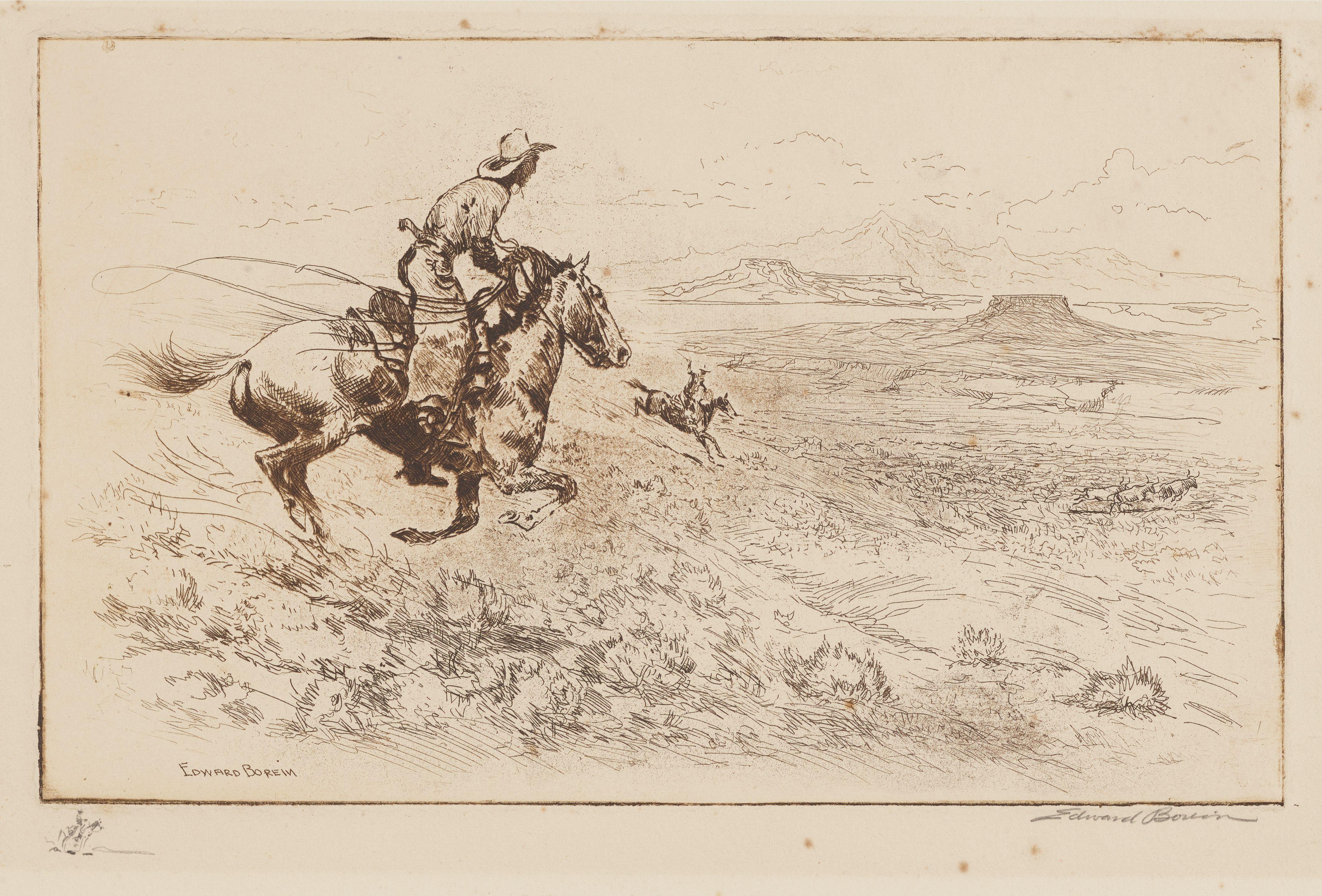 Edward Borein - Reps; Race to the River (Galvin 52; 86), c. 1915