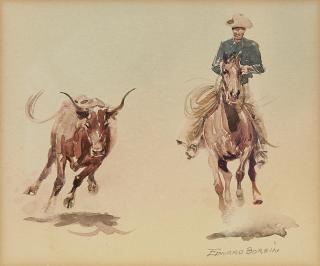 Edward Borein - Rider with steer