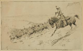 Edward Borein - Running Wild Horses; Wild Horse Hunters; Navajo Visitors at Oraibi; The Last House, Walpi; Church at Laguna; Houses at Laguna; Conquistadores Entering California, (Galvin 49; 198; 210; 217; 228; 229; 277), c. 1915