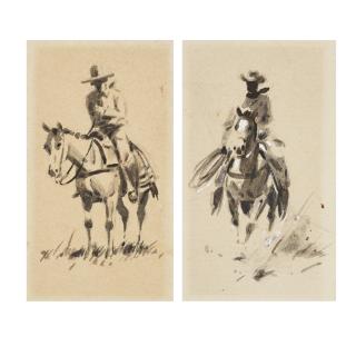 Edward Borein - Three Vaqueros, Studies of Cowboys Roping, and two Cowboys on Horseback (a group of four)