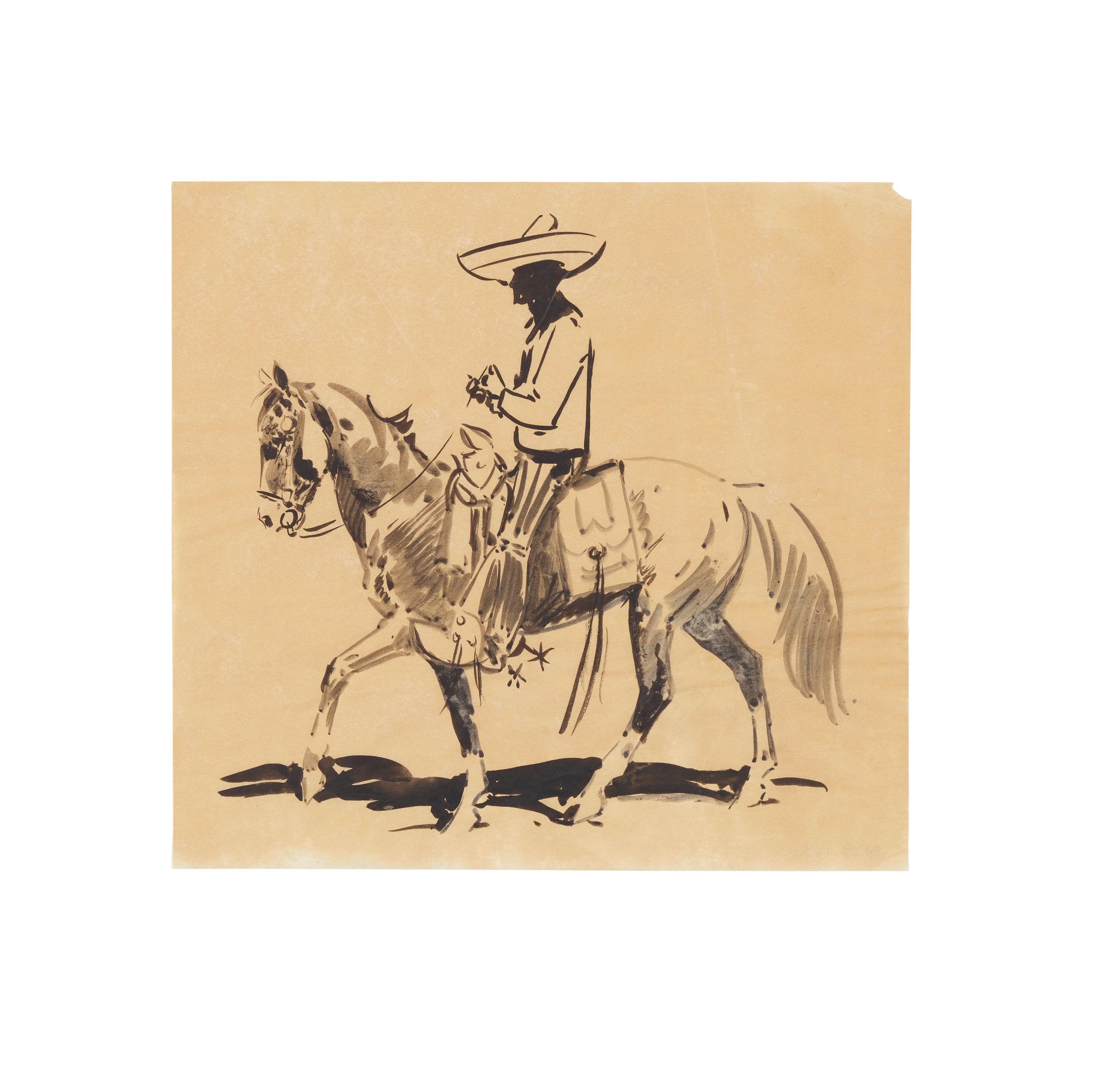 Edward Borein - Vaqueros on Horseback and Steers (a group of six)