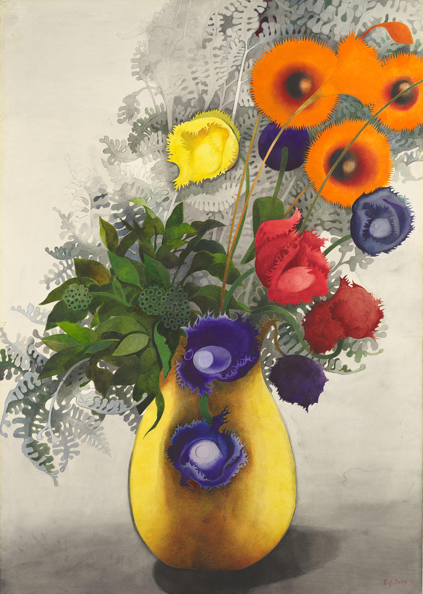 Edward Burra - Tulips in a Yellow Pot