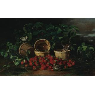 Edward C. Leavitt - Still Life With Strawberries And Sparrows