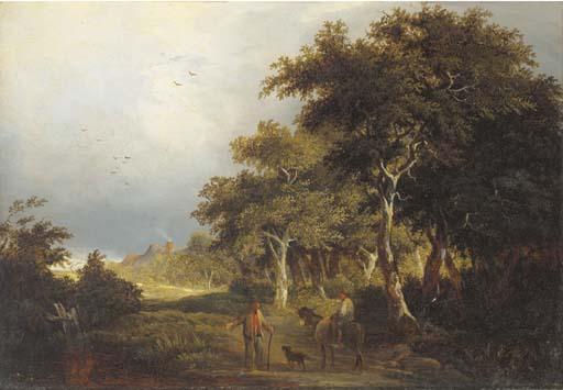 Edward Charles Williams - Figures on a path in a wooded landscape