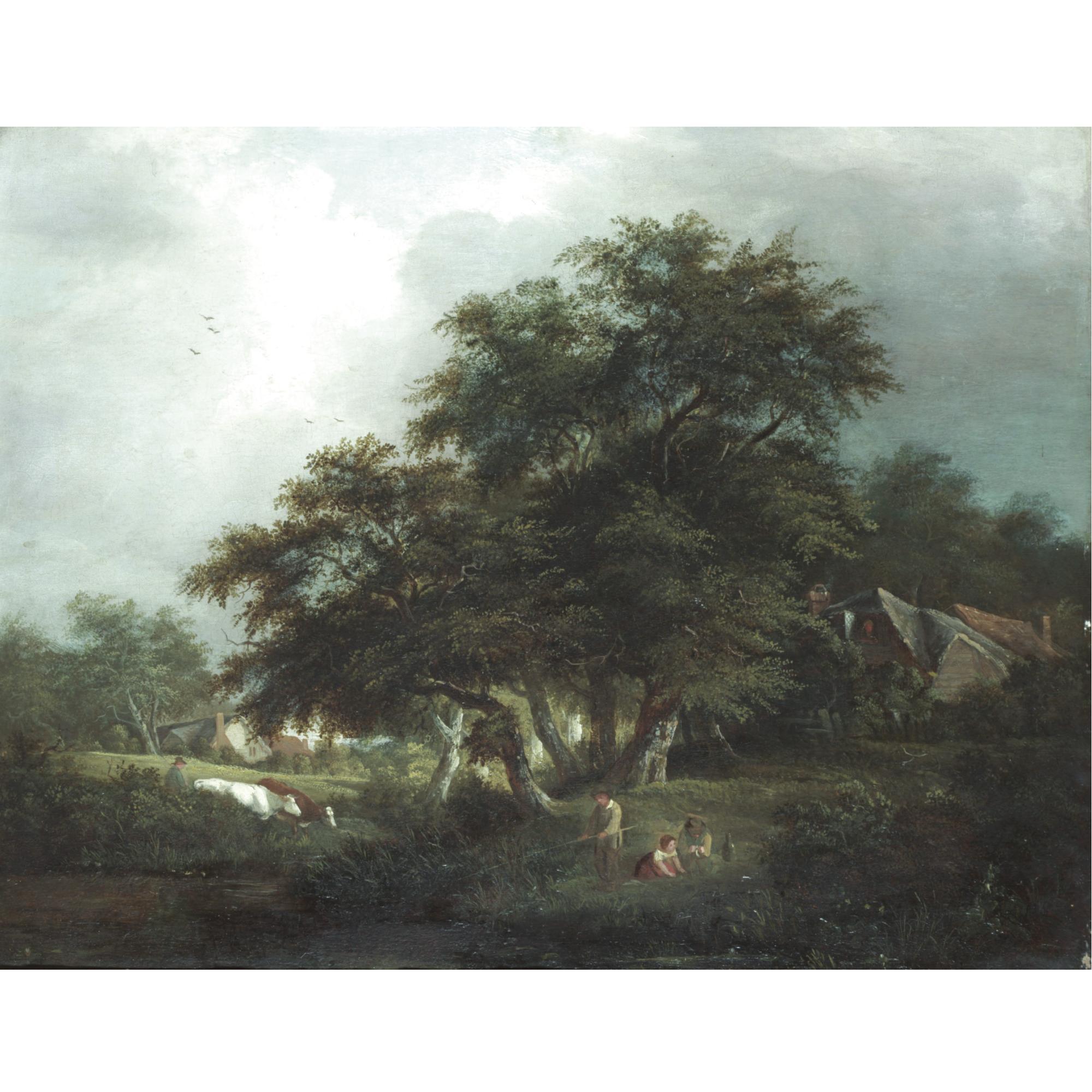 Edward Charles Williams - River Scene With Children And Cattle In The Foreground