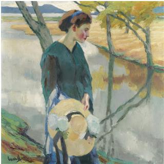 Edward Cucuel - American Girl With A Straw Hat