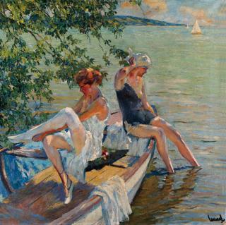 Edward Cucuel - Badende Mädchen am Starnberger See