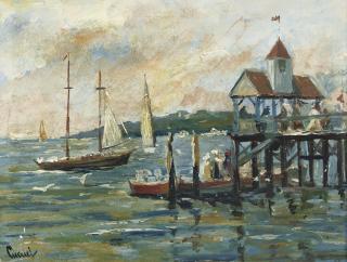 Edward Cucuel - Boats by a pier