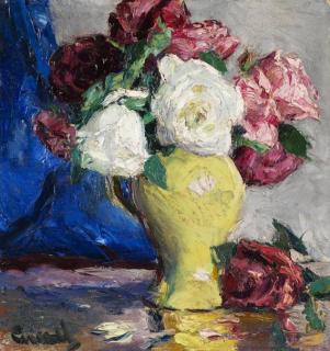 Edward Cucuel - Rosen in gelber Vase