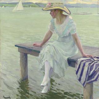 Edward Cucuel - Young Woman on a Pier
