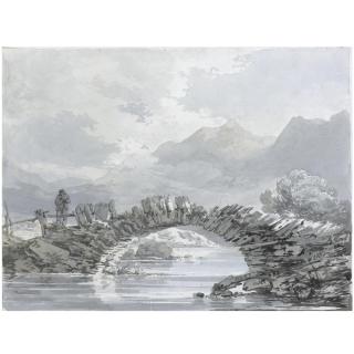 Edward Dayes - A Man Resting By A Bridge With Hills Beyond  