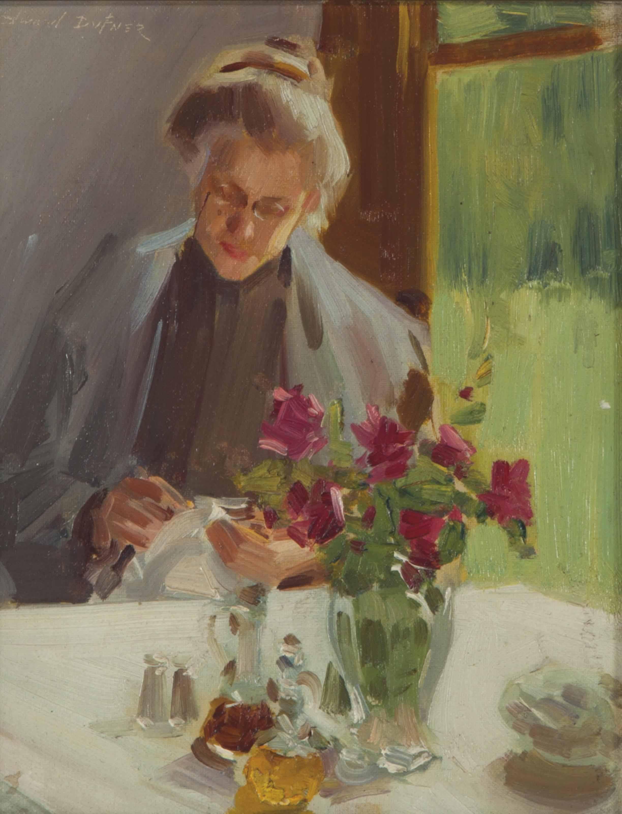 Edward Dufner - Woman Sewing