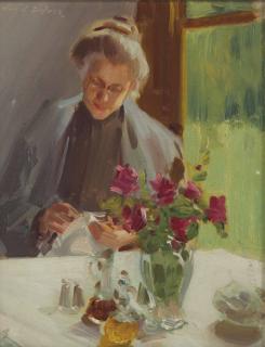 Edward Dufner - Woman Sewing