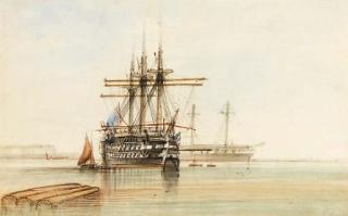 Edward Duncan, R.W.S. - A battleship in calm seas