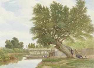 Edward Duncan, R.W.S. - A lazy day at the water\'s edge