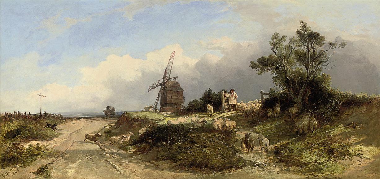 Edward Duncan, R.W.S. - A shepherd and his collie rounding up the flock