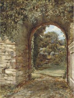 Edward Duncan, R.W.S. - An Ivy-Clad Arch With A View To A Garden Beyond