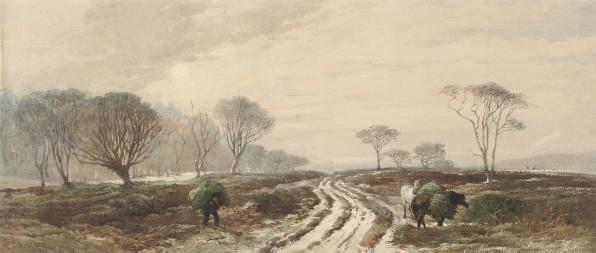 Edward Duncan, R.W.S. - Bracken gathering on a windswept moor