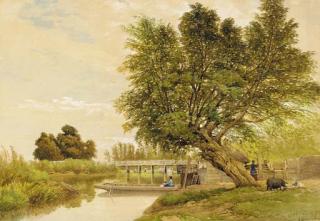 Edward Duncan, R.W.S. - By the Thames at Cookham, Berkshire