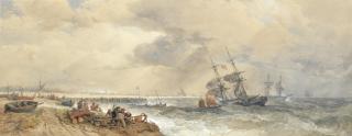 Edward Duncan, R.W.S. - Coastal shipping scene