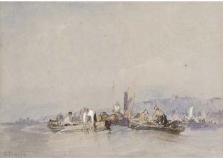 Edward Duncan, R.W.S. - Fishermen Hauling In Their Nets Off Whitby