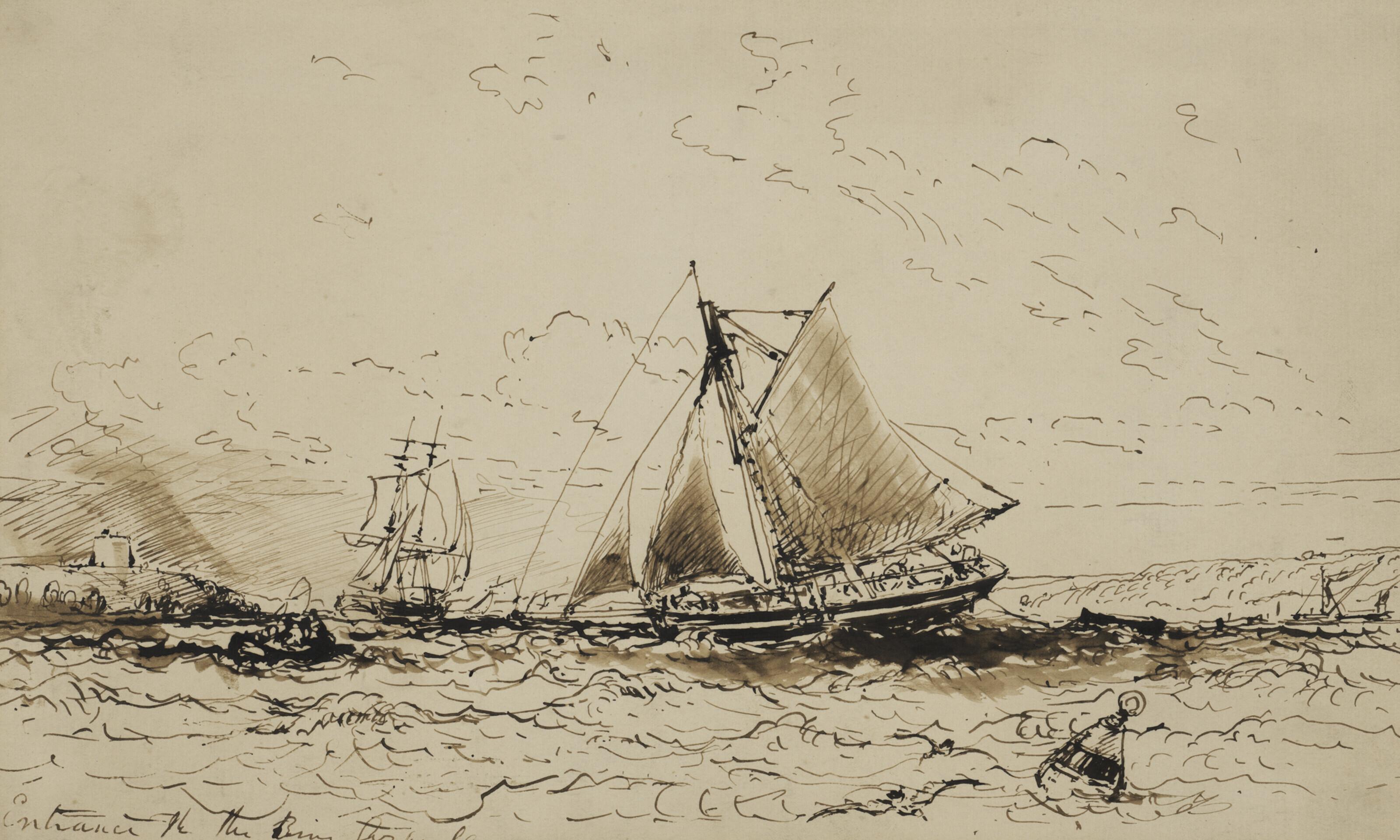 Edward Duncan, R.W.S. - Fishing vessels at the entrance to the River Orwell, Suffolk