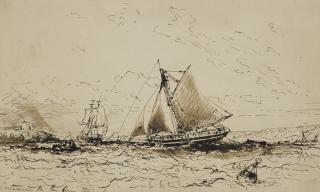 Edward Duncan, R.W.S. - Fishing vessels at the entrance to the River Orwell, Suffolk