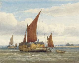 Edward Duncan, R.W.S. - Hay barges on the estuary