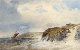 Edward Duncan, R.W.S. - Shipping off a rocky coastline