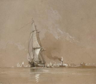 Edward Duncan, R.W.S. - Shipping on an estuary