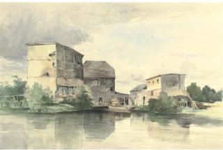 Edward Duncan, R.W.S. - Timber Buildings On A River Bank