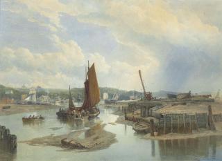 Edward Duncan - A town on an estuary at low tide