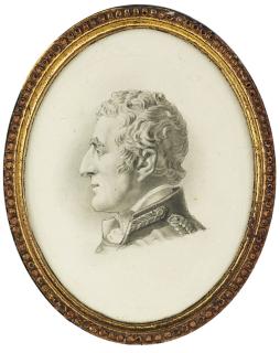 Edward Francis Burney - Arthur Wellesley, 1st Duke of Wellington (1769-1852), en grisaille in major-general uniform, gold braid embellishing the collar and his left shoulder