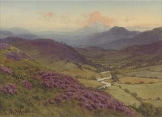 Edward H. Thompson - Evening, heathertime in Mardale near Haweswater, Westmorland (illustrated); and Veiled light, on the moors near Troutbeck, Keswick