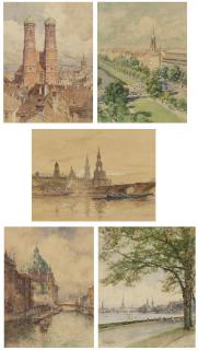 Edward Harrison Compton - 14 Aquarelle mit Stadtansichten.