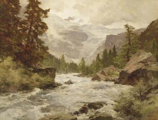 Edward Harrison Compton - A mountainous river landscape