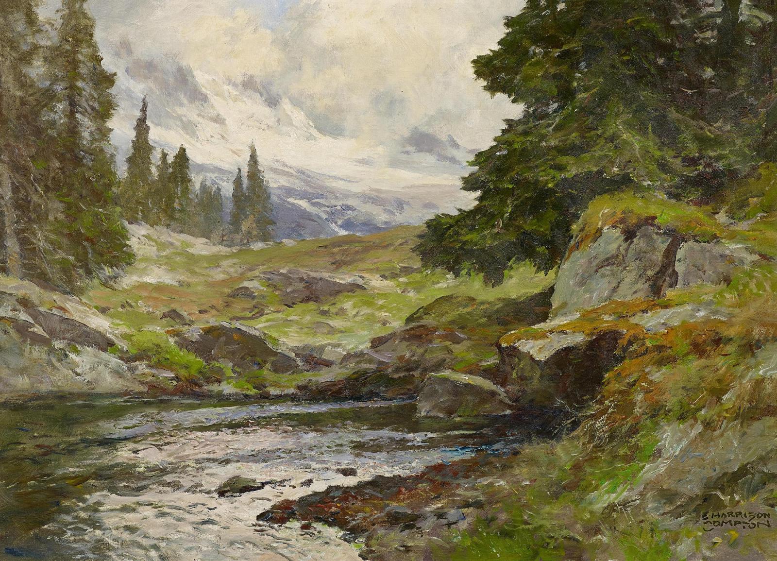 Edward Harrison Compton - Bachlauf im Gebirge.