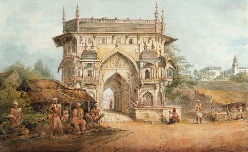 Edward Hawke Locker - Views of Ghazipur and Lucknow including; The gateway to the Chalis Satun (illustrated); The Naubat Khana of the Chalis Satun; The Panch Mahal; and The bridge over the river Gumti