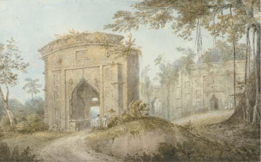 Edward Hawke Locker - Views of India\' including; Buildings near Kadjipur;  Patna Gate, Monghyr Fort; Government house, Barrackpur; and The Chalees Setoon, Ghazipur