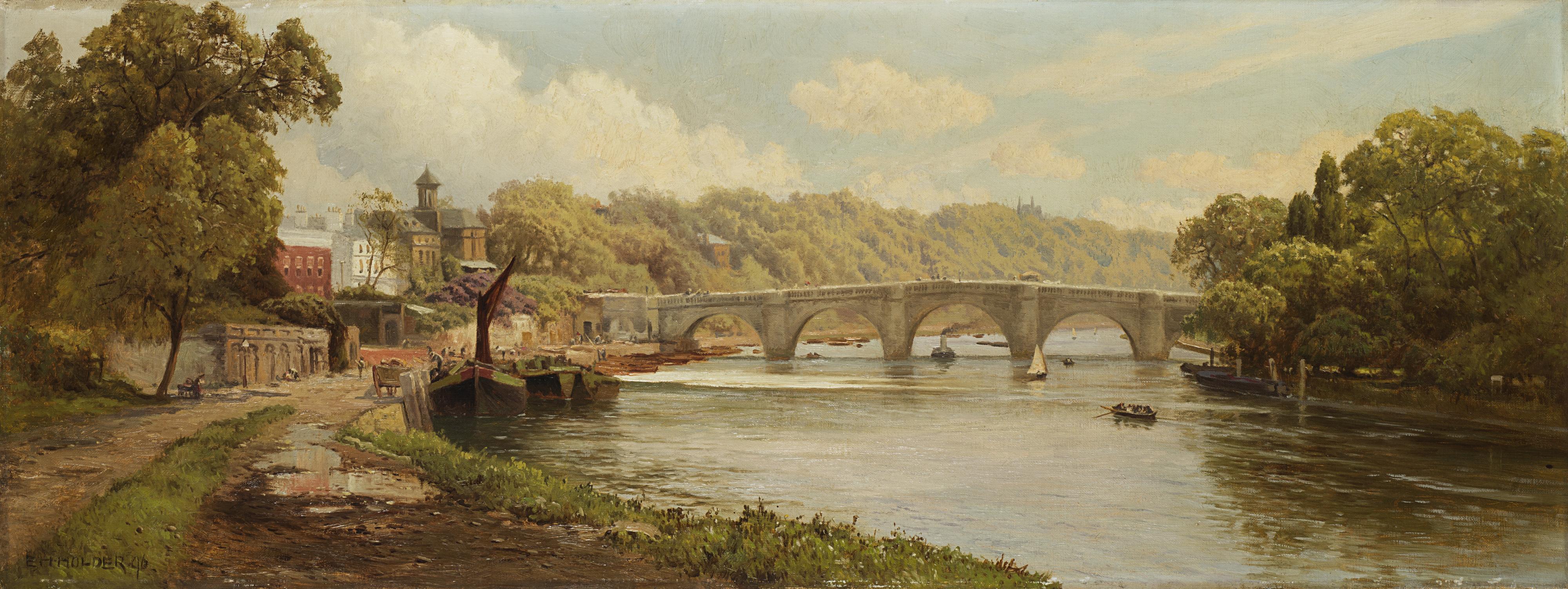 Edward Henry Holder - Paesaggio fluviale con ponte