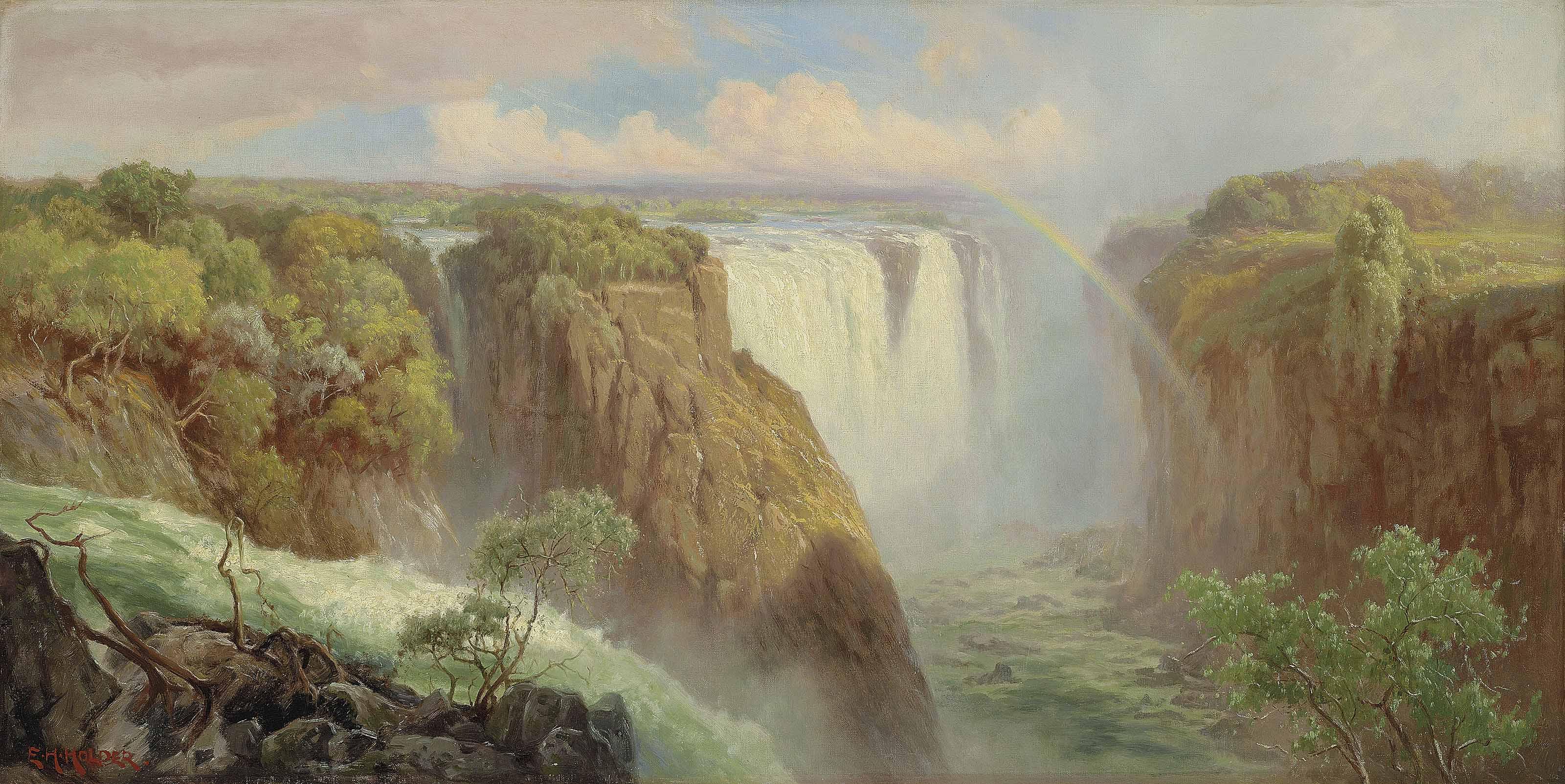 Edward Henry Holder - The Devil\'S Cataract And Victoria Falls, From The West Bank Of The Zambezi River