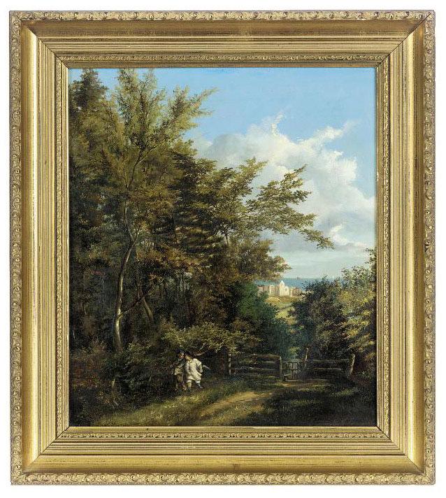 Edward Henry Holder - Two boys on a wooded track, a town beyond