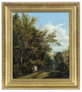 Edward Henry Holder - Two boys on a wooded track, a town beyond