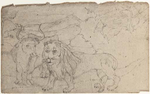 Edward Hicks - Peaceable Kingdom Study: Lion and Ox