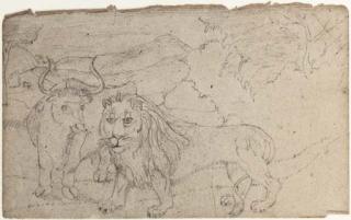 Edward Hicks - Peaceable Kingdom Study: Lion and Ox