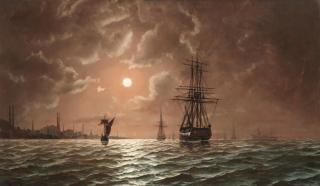 Edward Hoyer - Shipping on the Bosphorus by moonlight